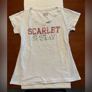 Scarlet & Gray White Ohio State Buckeyes T-Shirt w/ Red and Gray Sequins, Medium